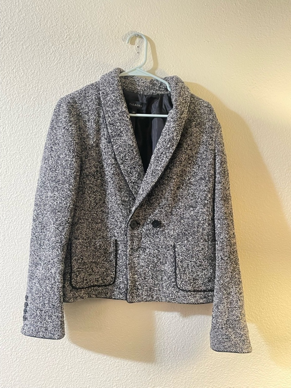 Talbots Gray Black Tweed Shawl-Collar Pea Coat